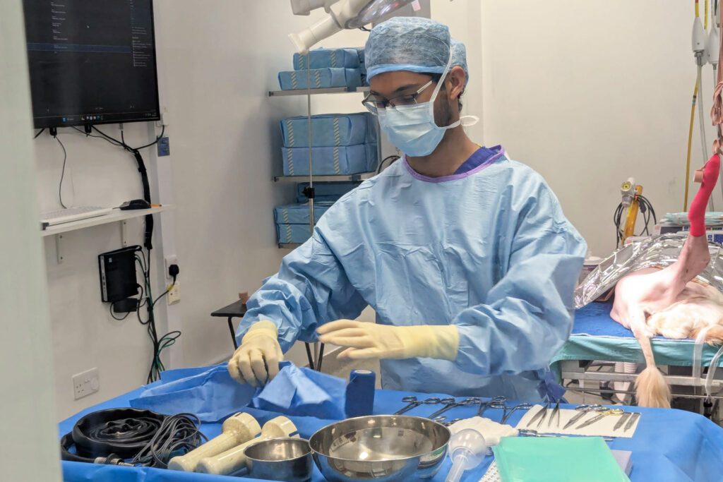 Veterinary Surgeon Hrithik Varma preparing a dog in theatre