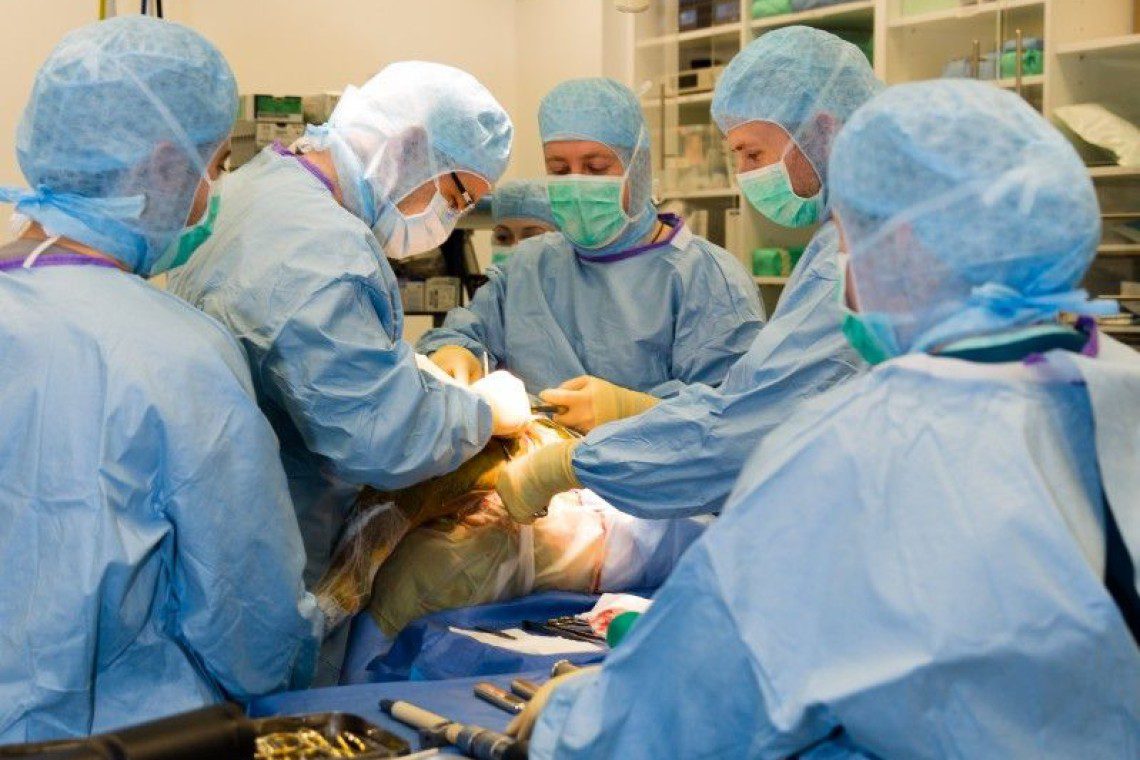 Vast surgical team required in theatre to perform a total hip replacement