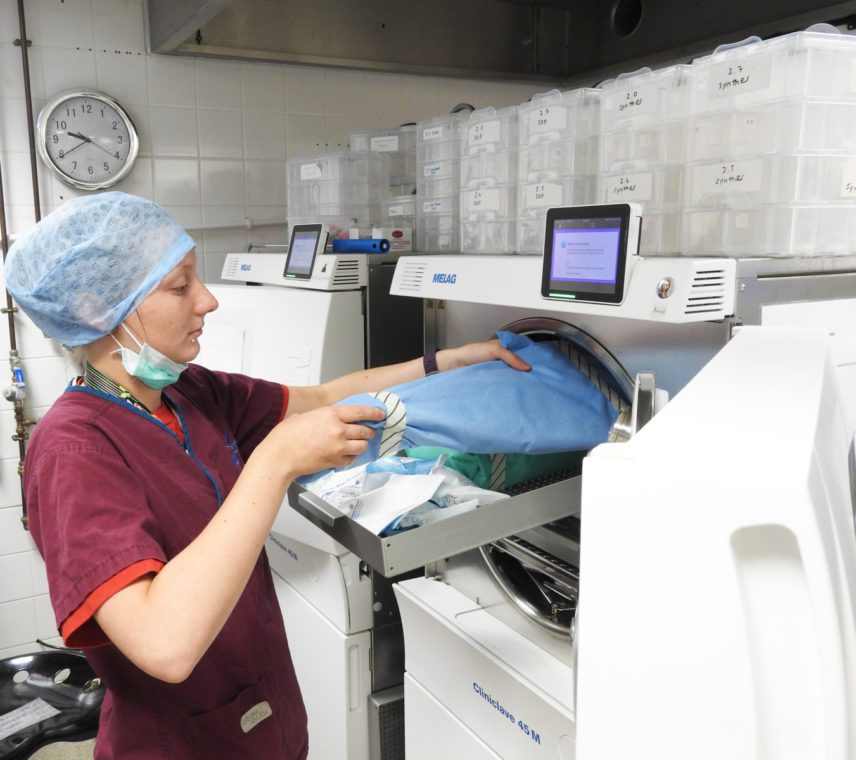 Surgical Auxiliary sterilising instruments for surgery at the Fitzpatrick Referrals Orthopaedics and Neurology Hospital