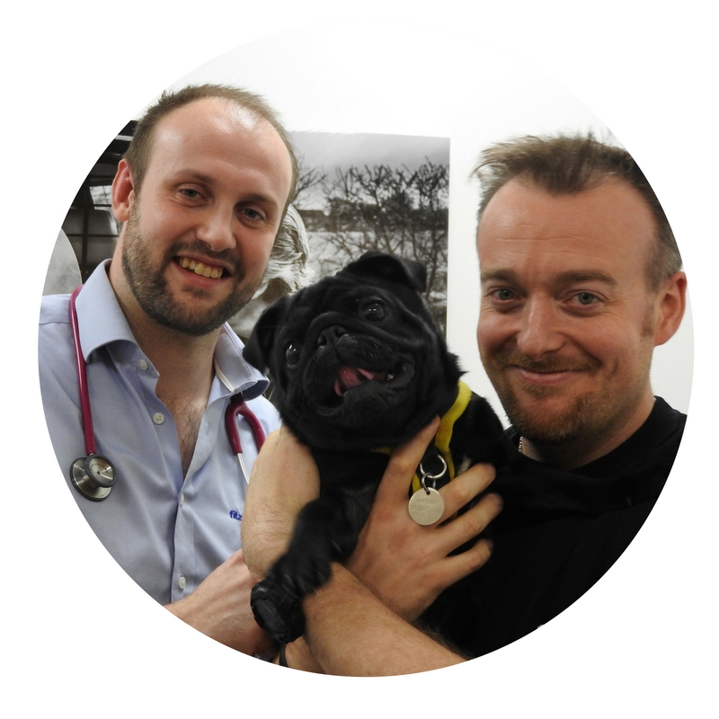 Dr Colin Driver and Mike with patient Stewie