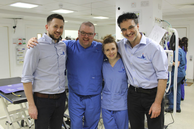 Orthopaedic surgeons James, Padraig and Susan with Professor Noel Fitzpatrick
