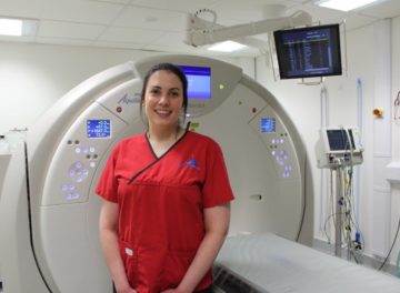 Radiographer Felicity Stringer in CT room at Fitzpatrick Referrals