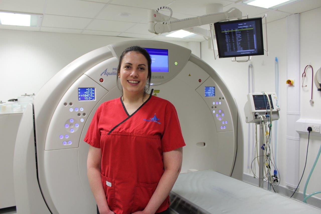 Radiographer Felicity Stringer in CT room at Fitzpatrick Referrals