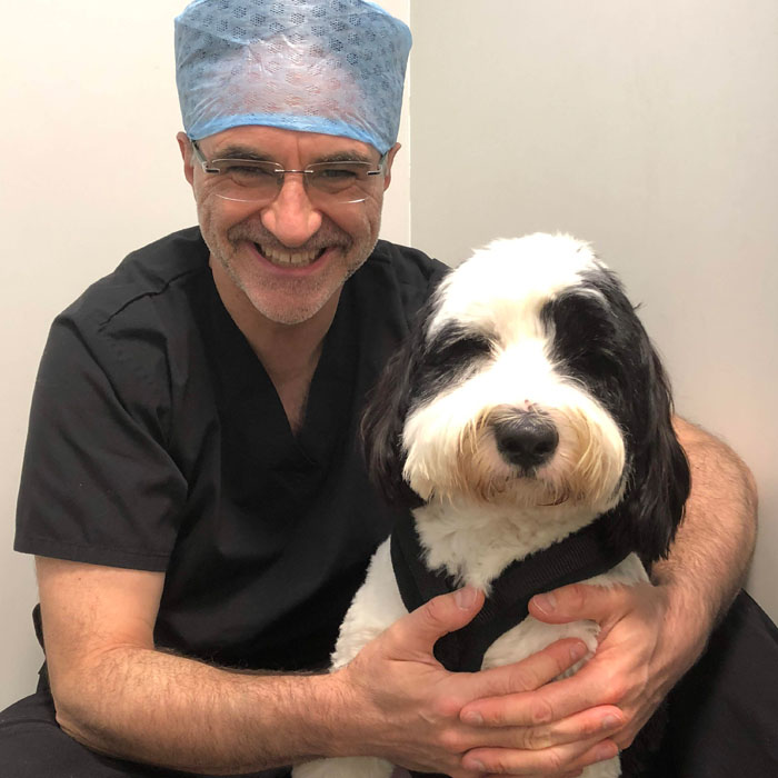 Professor Noel Fitzpatrick and total hip replacement patient Percy