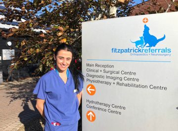 Surgical Intern Dr Sarah Lynam outside Fitzpatrick Referrals